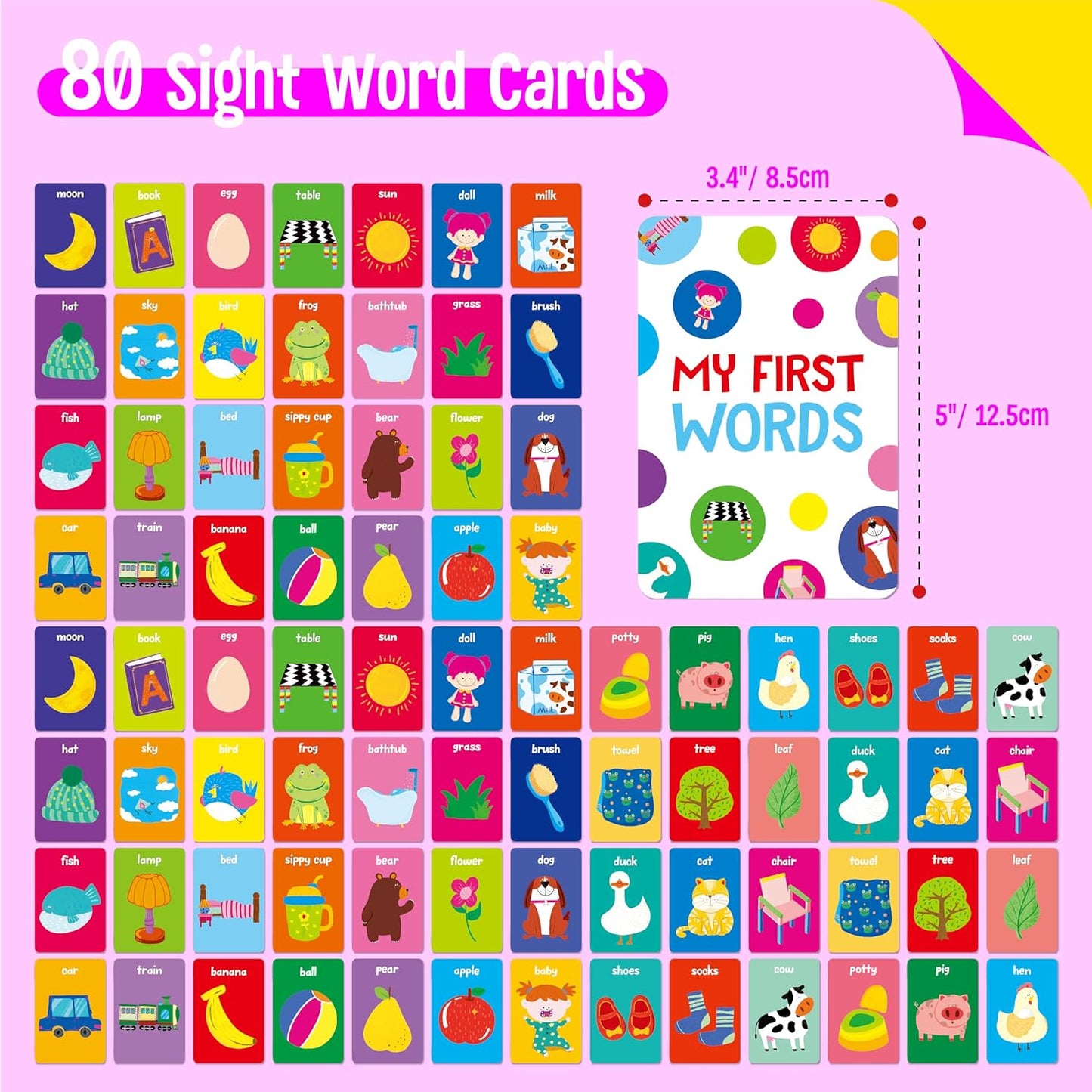 First Words Memory Matching Game, 80PCS First Word Cards Baby Toddler Flash Card Travel Games Educational Learning Toy for Preschool Kindergarten Activities, Speech Therapy Materials
