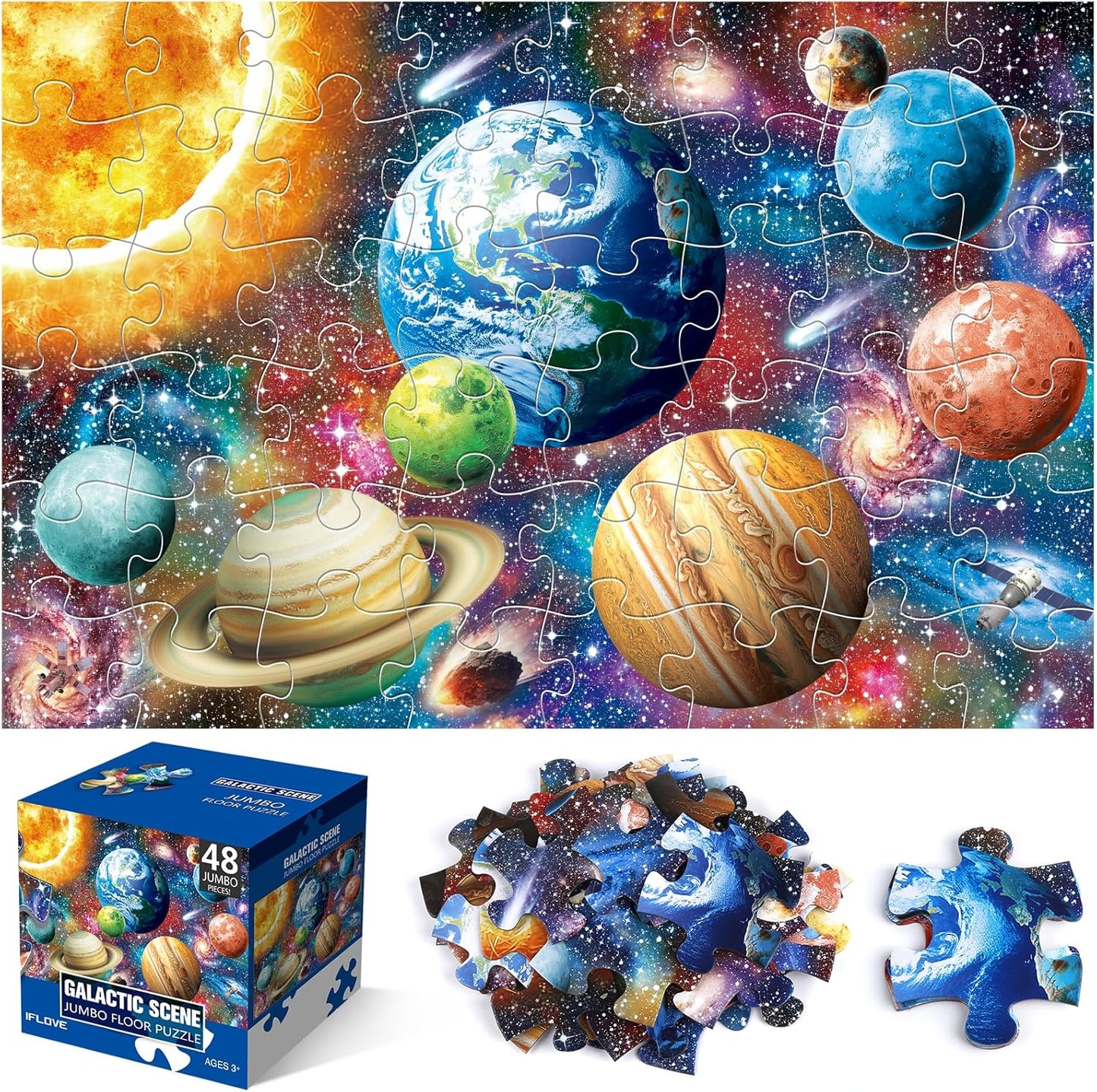 Jumbo Floor Puzzle for Kids,World Map Jigsaw Geography Puzzles,48 Piece Globe Atlas Puzzle with Continents,United States Puzzle for Ages 3-5,Preschool Learning Toys Easter Gift for 4-8 Years Old