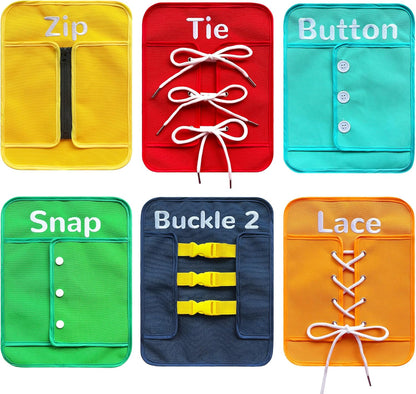 Craftstory Busy Board Montessori Toys for Toddler Boys Girls Birthday Gifts, 6 Sensory Basic Life Skills Dressing, Fine Motor Skills Toys for Educational Activities