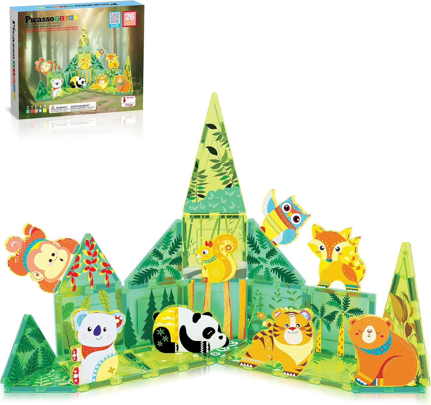PicassoTiles Magnetic Tiles Magnet Tile Building Blocks Marine Animal World Themed Set with 8 Ocean Character Action Figures STEM Learning Toy Construction Toddlers Boys Girls Ages 3+ PTQ25