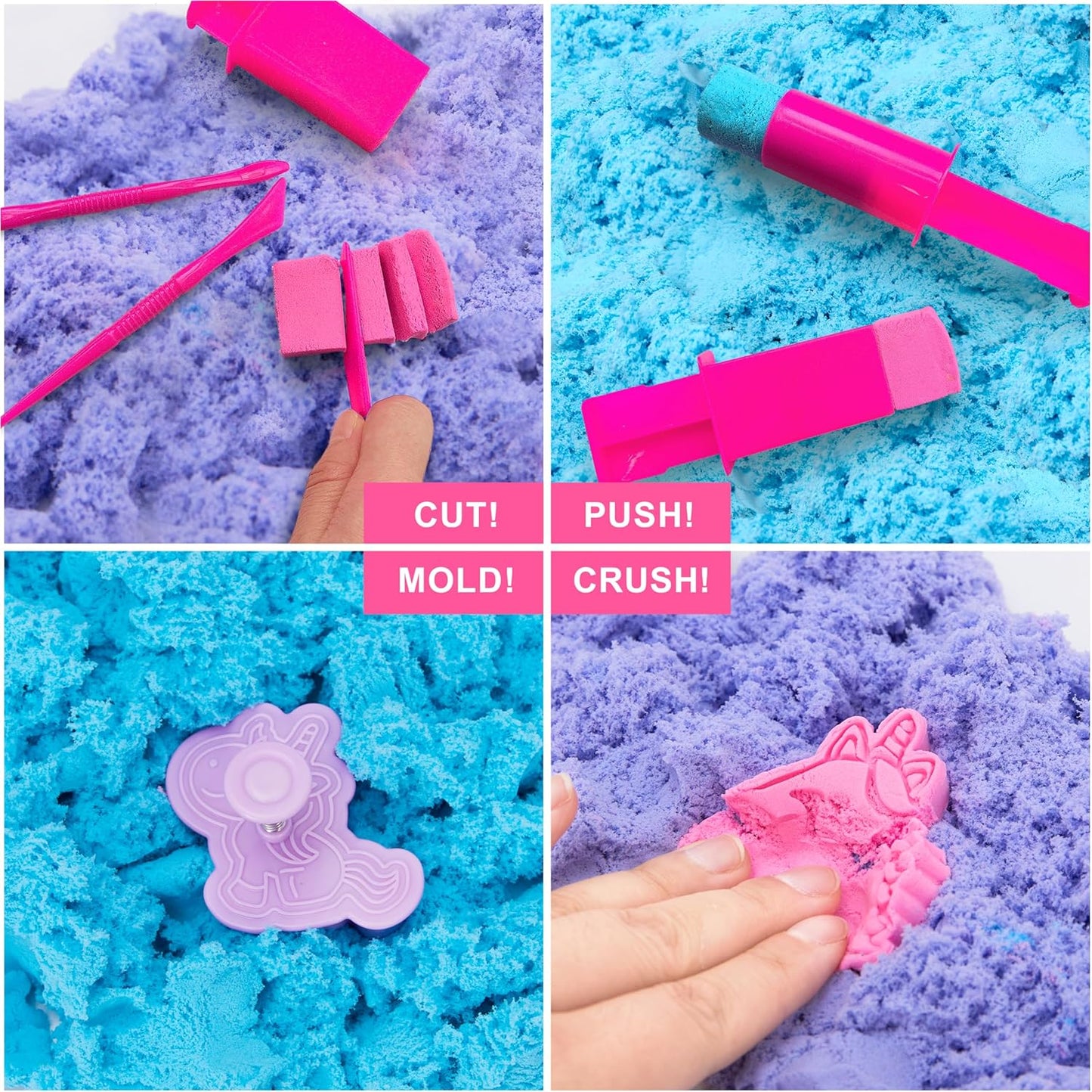 Carolart Unicorn Stretchy Cloud Sand,Blue & Pink Play Sand,Treasure Chest with Sensory Sand,Stretchable,Moldable,Expandable Cloud Slime,Tactile Fun Sensory Kit, Sensory Toys for Kids Ages 3+