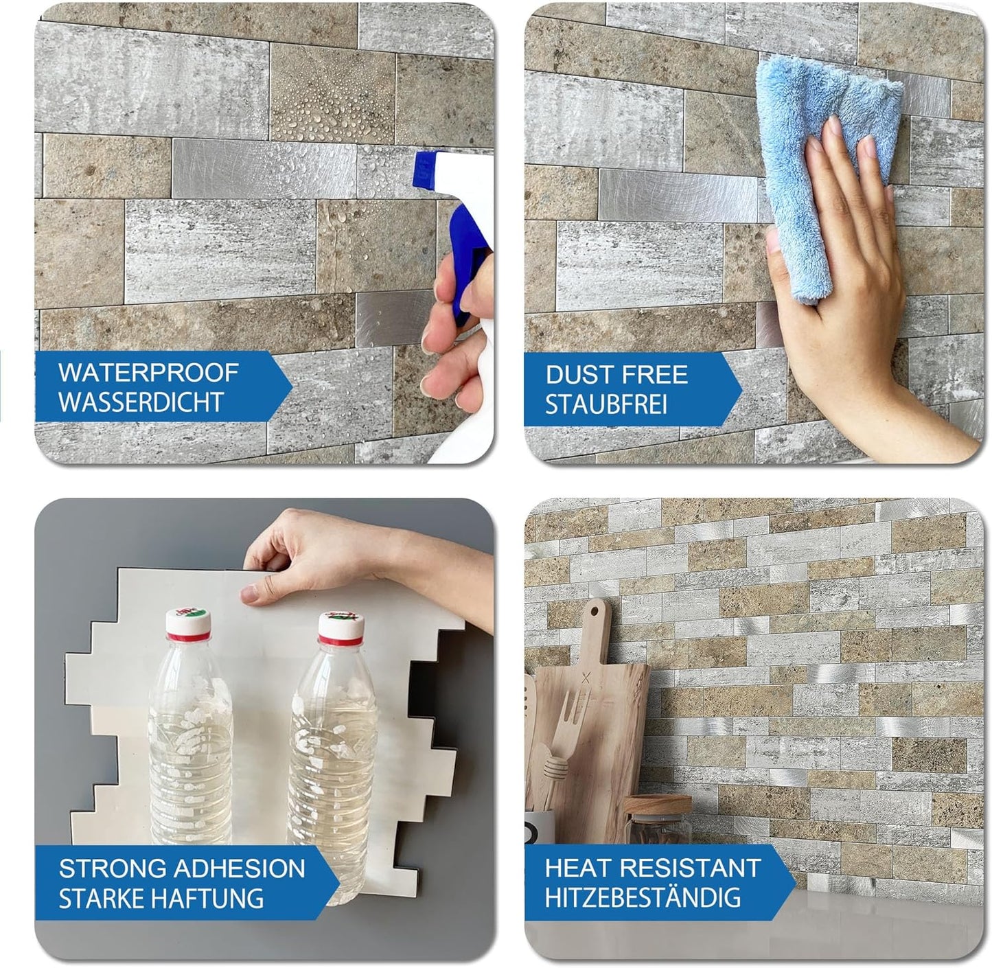 MOFIT Backsplash Tile for Kitchen Peel and Stick Stone Matte Finish,Bathroom Tiles Stickers 3D Wall Panel Linear Mosaic Marble Backsplash Waterproof(5sheets,Blue Green Gray)