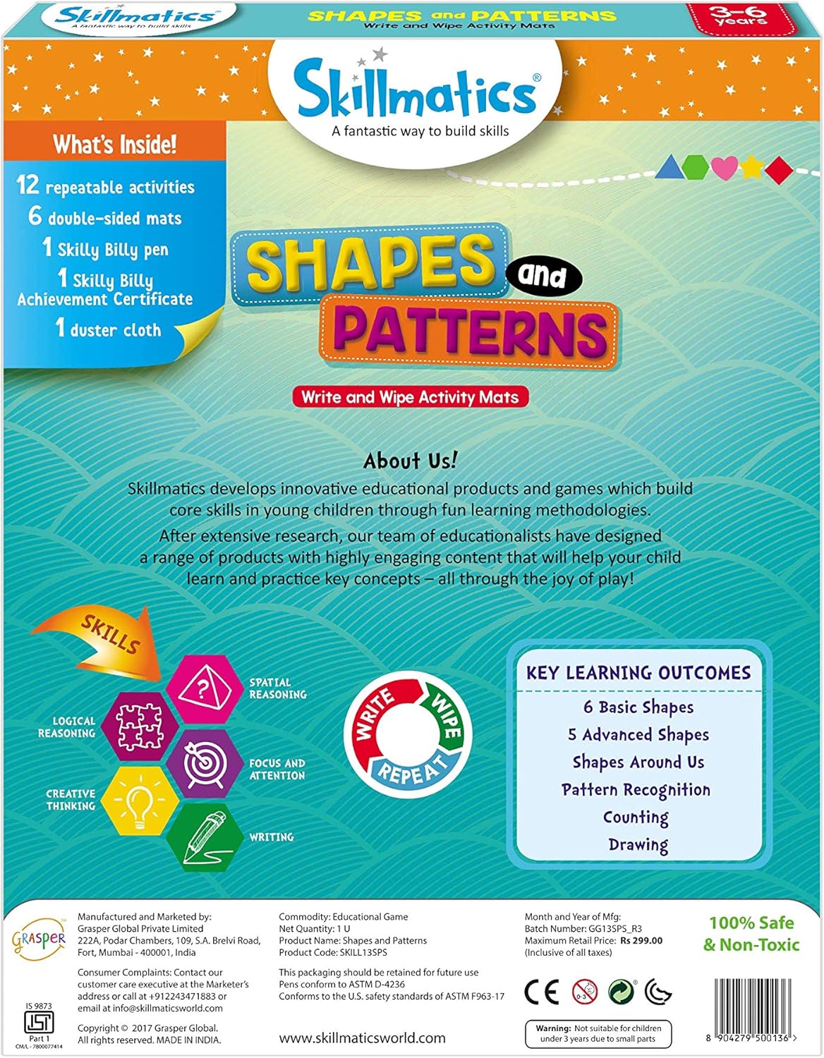 Skillmatics Educational Game - Dots & Mazes, Reusable Activity Mats with Dry Erase Marker, Gifts, Travel Toy, Ages 3 to 6