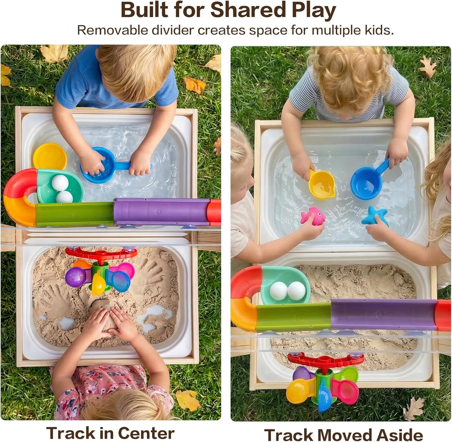 Water Table for Toddlers, Adjustable Height Wooden Sand and Water Table with 2 Collapsible Bins, Acrylic Activity Board, Water Track Toys & 16-Piece Play Set, Indoor Outdoor, Ages 3+