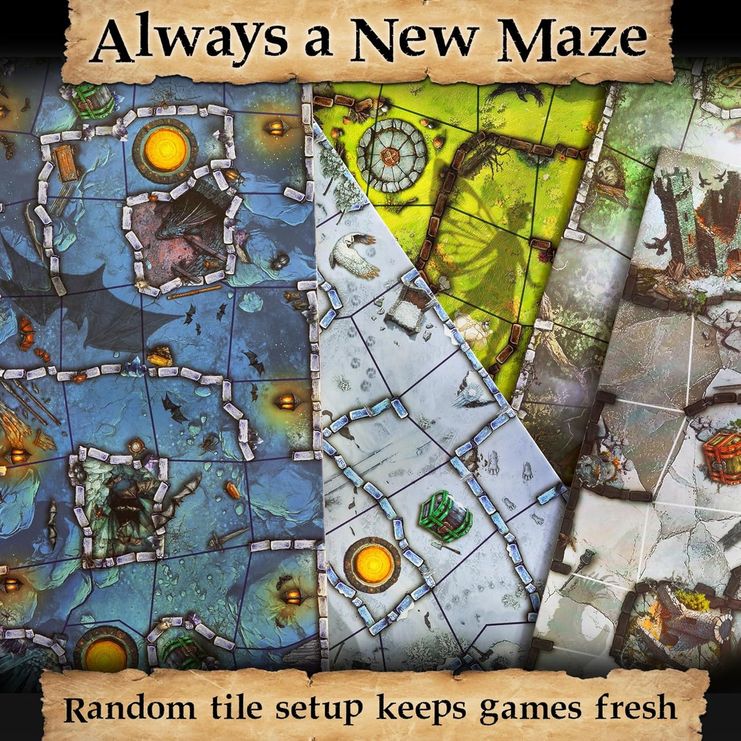 Enchanted Maze - A Light Up Board Game for Families | Ages 5+, 1-6 Players | Cooperative, Competitive and Solo Play Options | with “Secret” LED Light up Tiles, dice, Animal Figurines and a Hag!