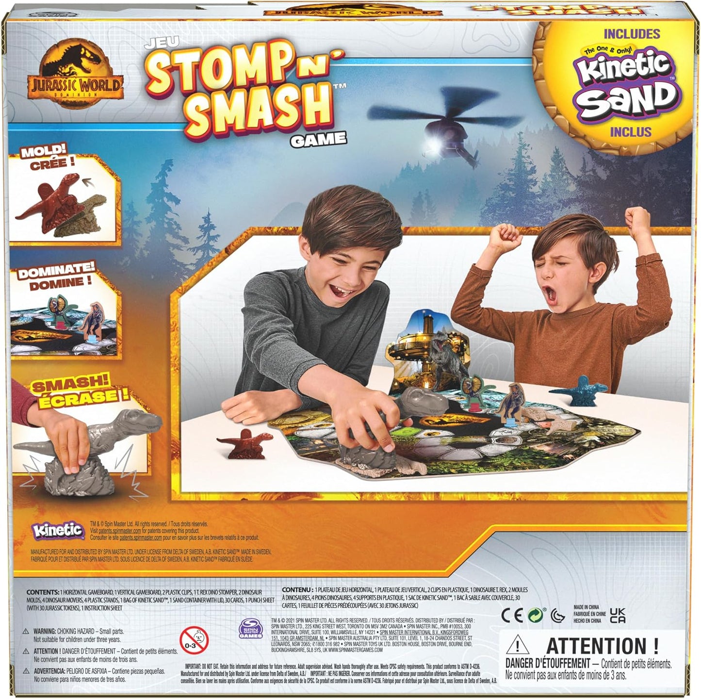 Spin Master Games, Jurassic World Dominion, Stomp N’ Smash Board Game with Kinetic Sand, Jurassic Park Sensory Dinosaur Toy, Creative Kids Activity, 2-4 Players, for Ages 5 & Up
