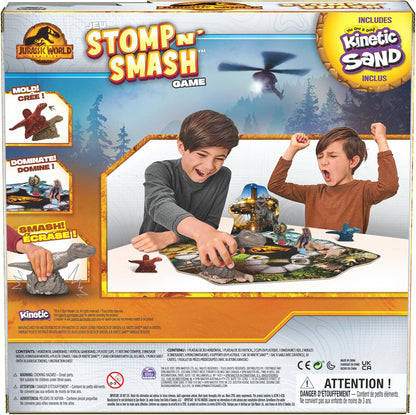 Spin Master Games, Jurassic World Dominion, Stomp N’ Smash Board Game with Kinetic Sand, Jurassic Park Sensory Dinosaur Toy, Creative Kids Activity, 2-4 Players, for Ages 5 & Up