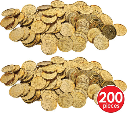 Beistle 200 Piece Embossed Plastic Coins For Pirate Treasure Chest Favors, Casino Theme Decorations