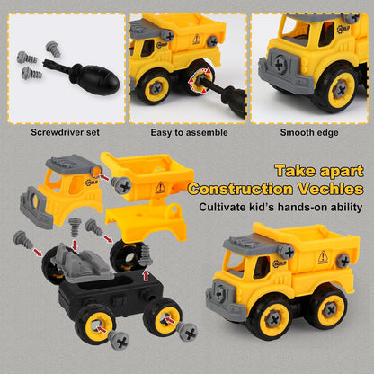 Sand Construction Kit,Sandbox,2.2lbs Magic Sand W/4 Take Apart Construction Trucks,Tower Crane,8 Sand Molds,4 Worker Figures,4 Road Signs,Toys for Boys Girls Age 4-8 Yellow,Brown