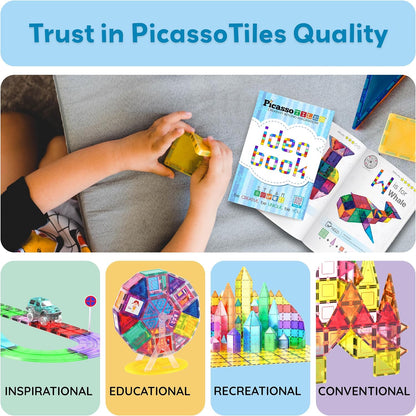 PicassoTiles Magnetic Tile Building Idea Book 230 Pages Illustrated Design Guide with 300 Creative Builds for Kids STEM Learning Creativity and Brain Development Educational Toy Ages 3 Plus PTIDEABOOK
