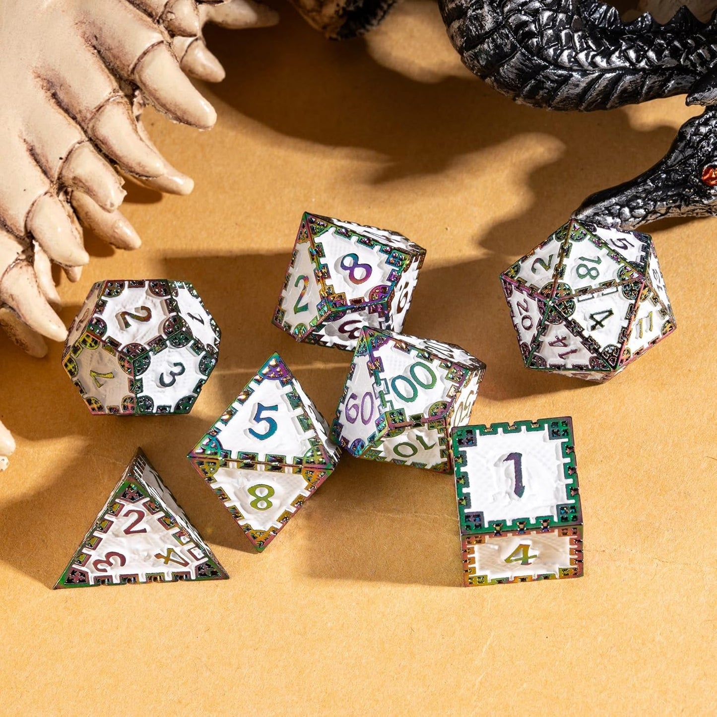 UDIXI Steampunk Metal Dice Set, 7 Die Polyhedral DND Dice Set for D&D Role Playing Game and Math Teaching (Ancient Copper)
