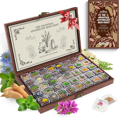 Lush&Dew Ancestral Apothecary Medicinal Tea Herb Seed Chest, 36,000+ Non-GMO Survival Seed Kit, Gardening Gifts for Women Men, 40 Types Heirloom Garden Seeds for Planting Herbs, Raised Bed Windowsill