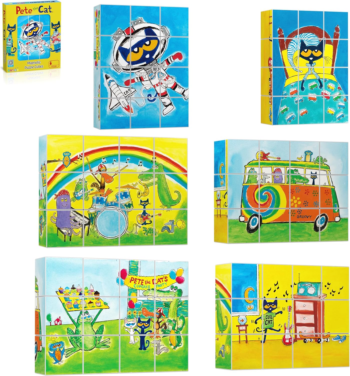PicassoTiles Magnetic Tiles Pete the Cat Home Theme Building Blocks Double Sided Printing Toddler Magnet Toys Education STEM Learning Kit Construction Brain Development Preschool Kid Game Boy Girl 3+