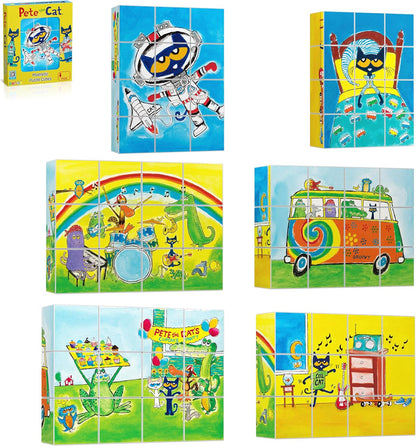 PicassoTiles Magnetic Tiles Pete the Cat Home Theme Building Blocks Double Sided Printing Toddler Magnet Toys Education STEM Learning Kit Construction Brain Development Preschool Kid Game Boy Girl 3+