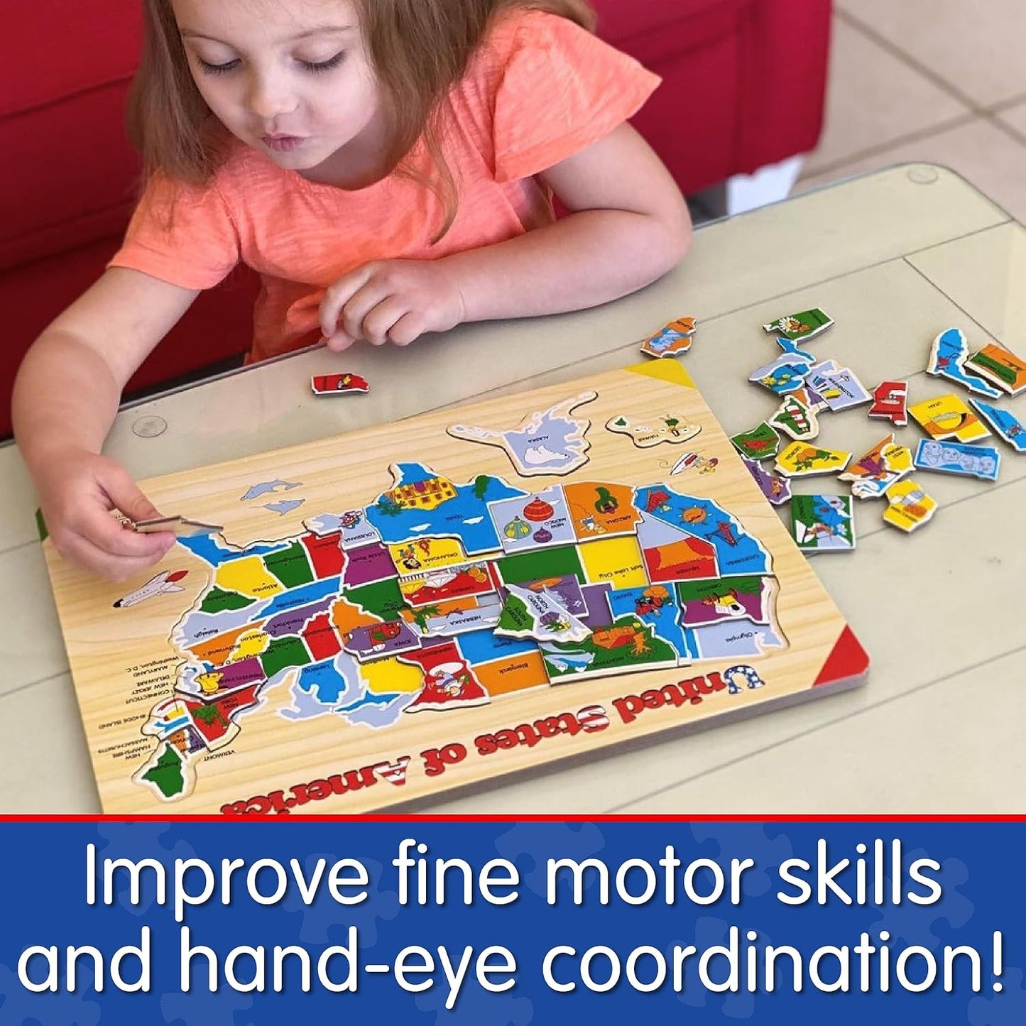 The Learning Journey Lift & Learn Puzzle - USA Map Puzzle for Kids - Preschool Toys & Gifts for Boys & Girls Ages 3 and Up - United States Puzzle for Kids - Award Winning Toys