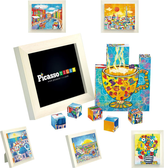 PicassoTiles Magnetic Cube Puzzle 7-in-1 Dinosaur Theme Pattern Magnet Mix Match Building Cubes Toy Set Kids Ages 3 & Up Preschool Children Promote Problem Solving Skills PMC10