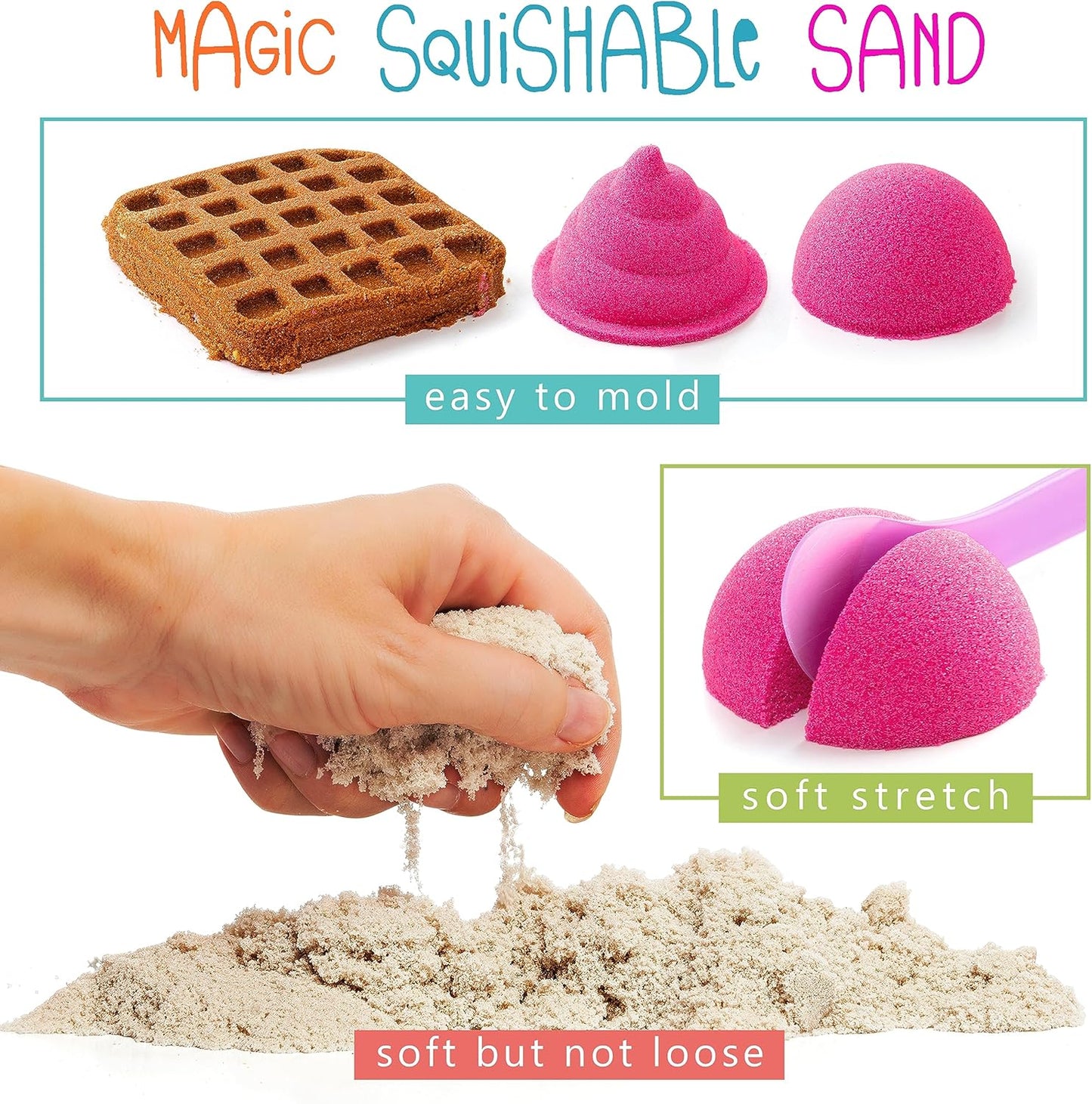 Kipipol Sensory bin - 29 pcs Ice Cream Toy Shop Play Sand Kit with 9 Ice Cream Sand Toys, 1.7 LB Moon Sand for Kids, Sandbox with A Lid - Pretend Play Sensory Toys for Girls and Boys Age 3-5 and Up