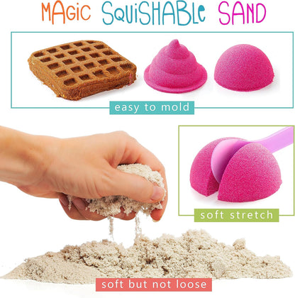 Kipipol Sensory bin - 29 pcs Ice Cream Toy Shop Play Sand Kit with 9 Ice Cream Sand Toys, 1.7 LB Moon Sand for Kids, Sandbox with A Lid - Pretend Play Sensory Toys for Girls and Boys Age 3-5 and Up