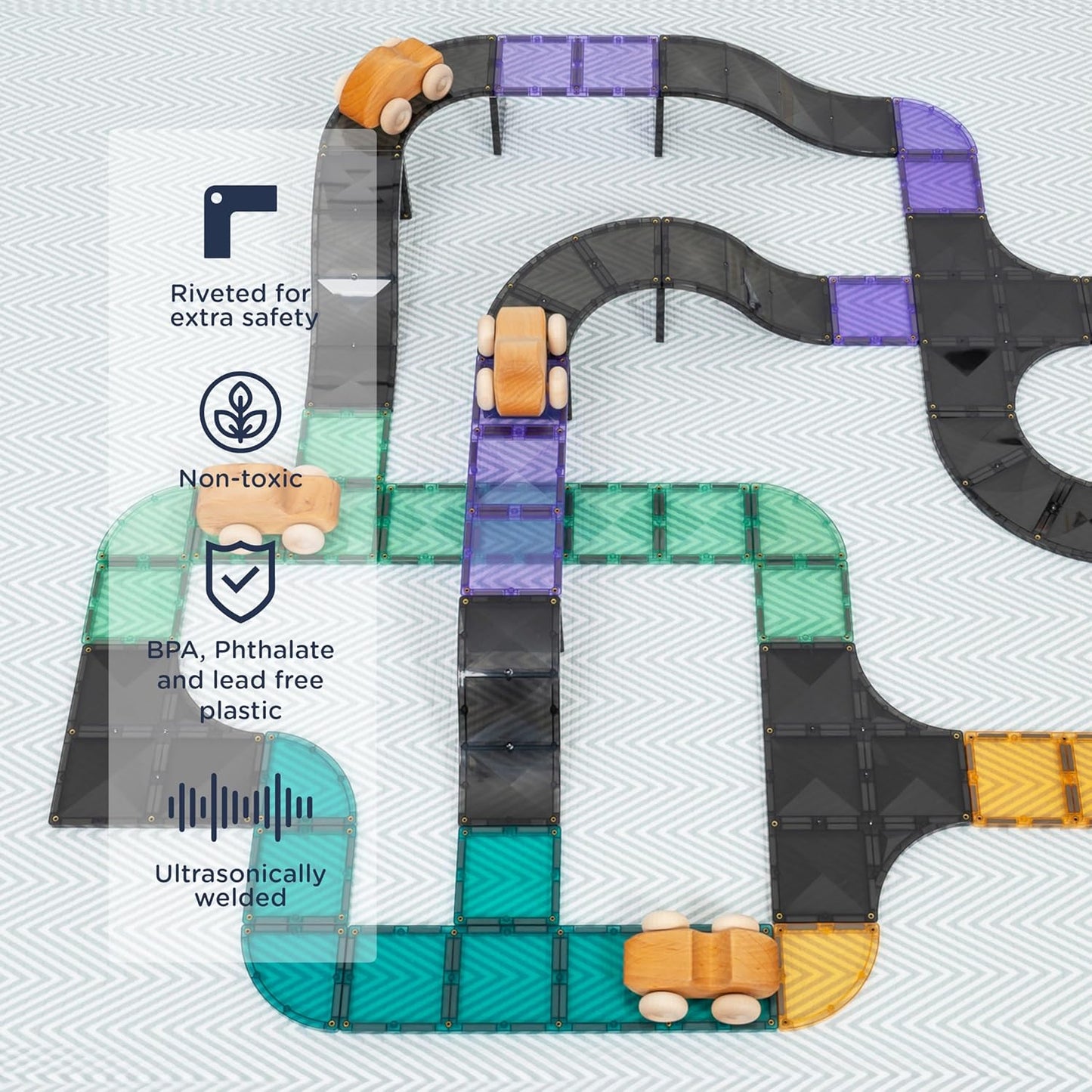 CONNETIX Magnetic Tiles Roads Ramps & Intersections Pack, 16 Pieces