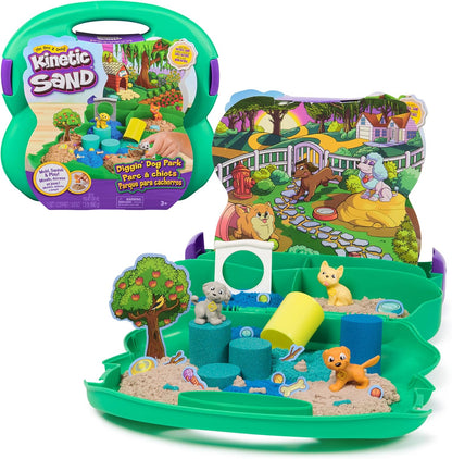 Kinetic Sand, Puppies Playground, 680 g Sand, 3 Multi-Purpose Dog Accessories, 2 Sand Tools, Comfortable Carrying Case, Toys for Children and Girls, 3+ Years Old