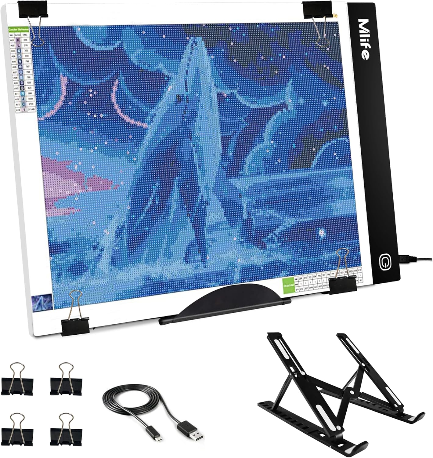 Mlife B4 LED Light Pad Kit - Upgraded Diamond Art Painting Light Box Dimmable Tracing Light Board, Sketching, Animation, Drawing Light Box with 4 Fasten Clips and Metal Stand