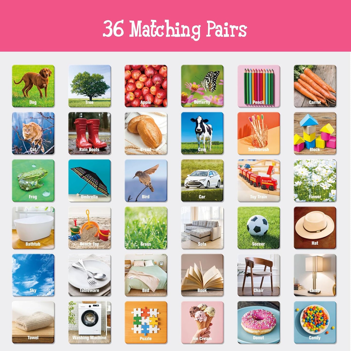 Memory Matching Game, 72 PCS Sight Words Matching Cards for Kids, 36 Pairs Memory Cards, Educational Toy for Children to Learn Sight Words 5+ Years Old