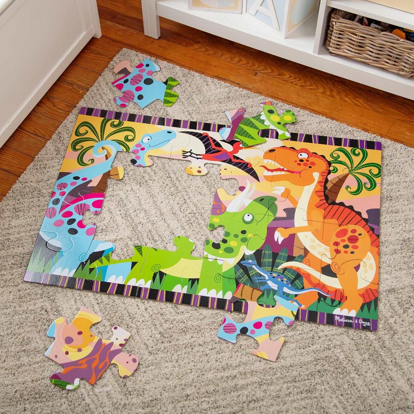 Melissa & Doug Dinosaur Dawn Jumbo Floor Puzzle (24 Pieces, 2 x 3 Feet), Jigsaw Puzzle for Preschoolers and Kids Ages 3+ - FSC Certified