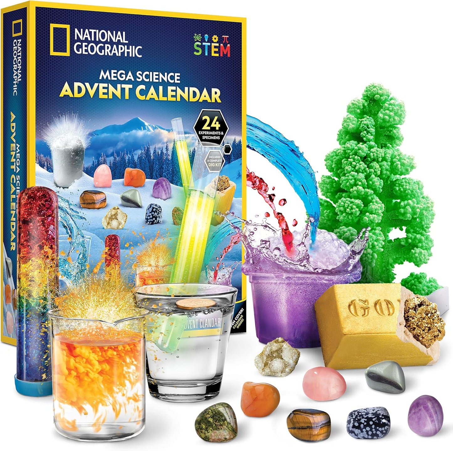 NATIONAL GEOGRAPHIC 2026 Science Kit & Rock Collection Advent Calendar – Jumbo Advent Calendar with 24 Days of Science Experiments, Gemstones & More for Kids, STEM Projects for Kids Ages 8-12