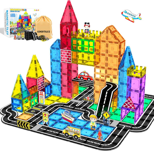 Goodtiles Magnetic Tiles Road Expansion Set, STEM Magnetic Building Blocks for Kids Ages 3-5 4-8 5-7, Preschool Learning Sensory Kids Toys for Toddler Birthday