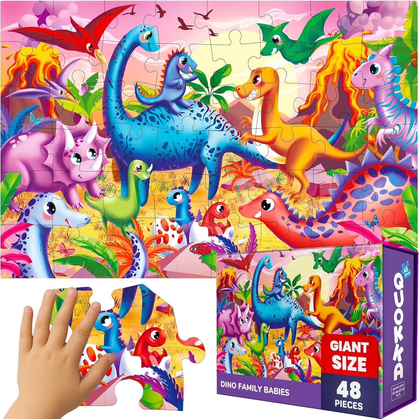 QUOKKA Giant Floor Puzzle for Kids Ages 4-6 – 2x3 Feet Extra-Thick 48 Pieces Toddler Puzzle Ages 3-5 – Bugs Educational Activity for Boys Girls – Premium Box with Sturdy Handle & Magnetic Closure