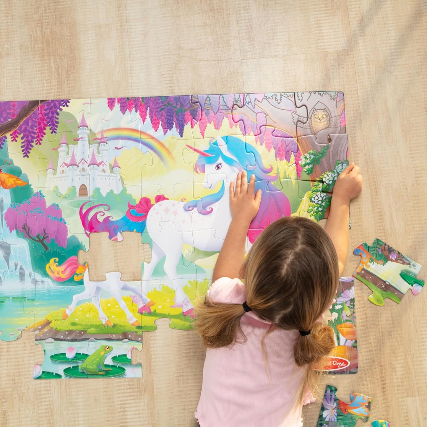 Melissa & Doug Glow-in-The-Dark Unicorn Jumbo Floor Puzzle, 48-Piece Jigsaw Puzzle with Hidden Details, Kids Puzzles for Girls & Boys Ages 4 and Up - FSC Certified