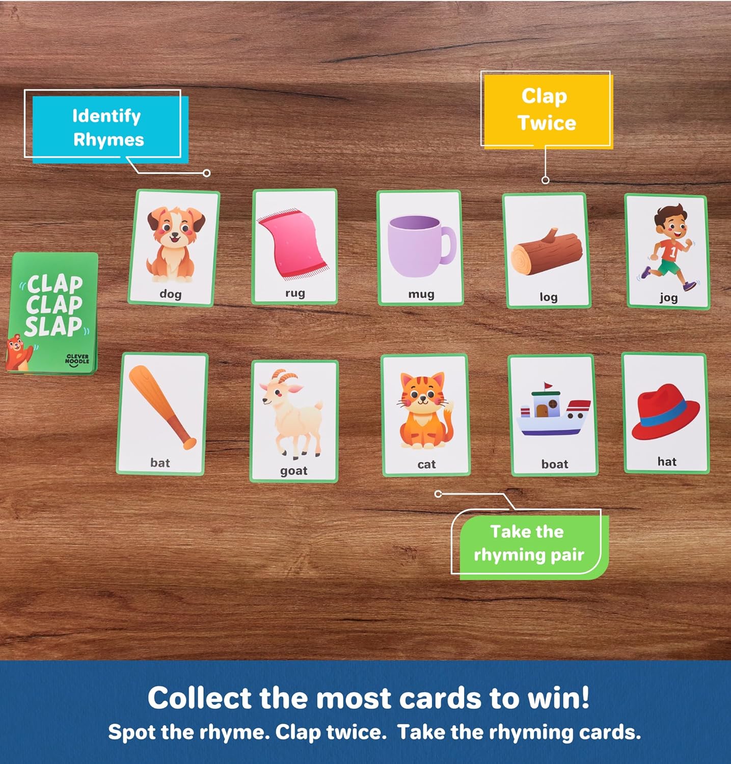 Clever Noodle Clap Clap Slap I Rhyming Games for Kindergarten I Reading Games for Kids I Preschool Learning Activities I Science of Reading