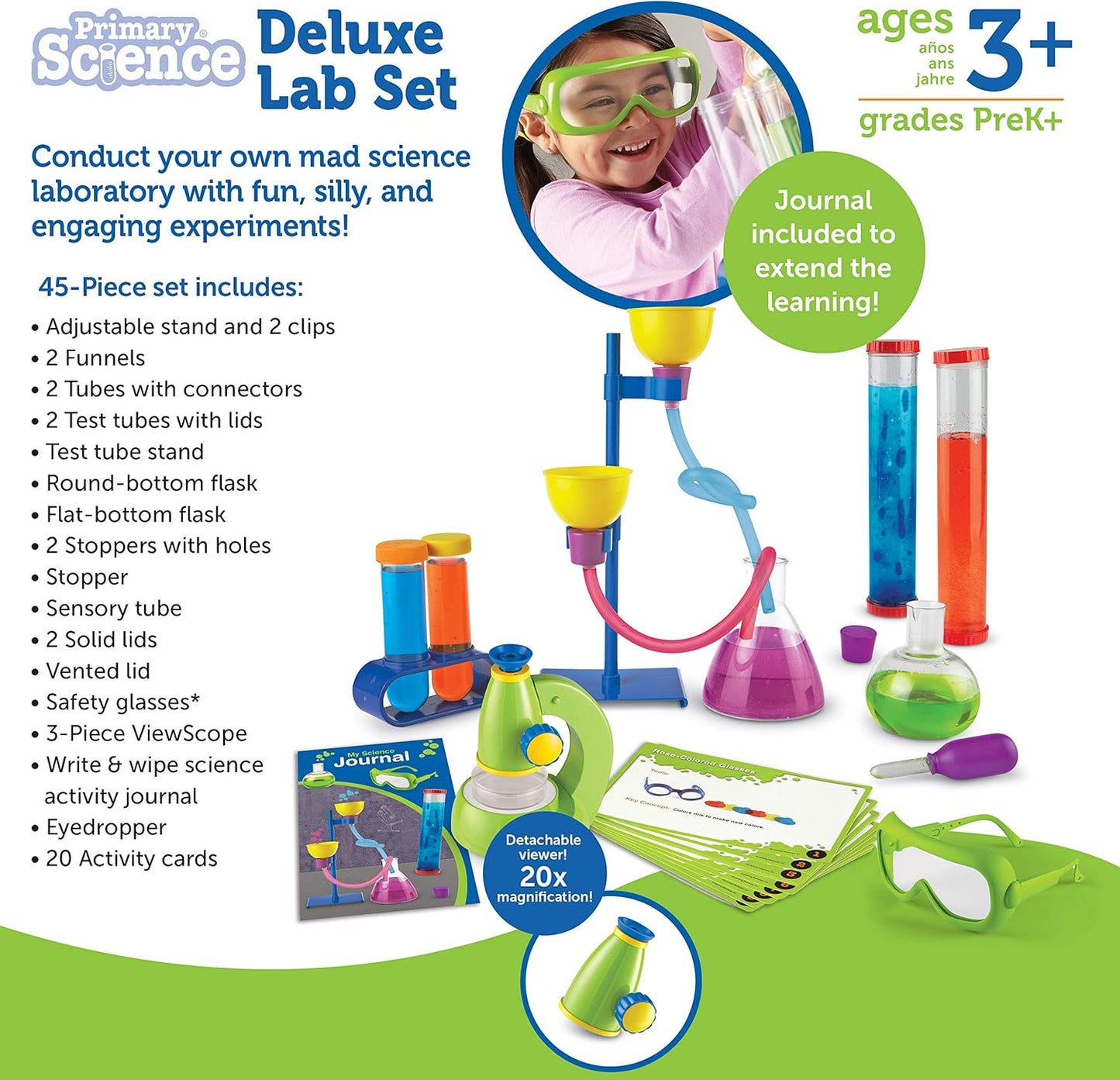 Learning Resources Primary Science Deluxe Lab Set - 45 Pieces, Ages 3+, Experiments for Kids, STEM Toys, Sensory Tube, Microscope for Students