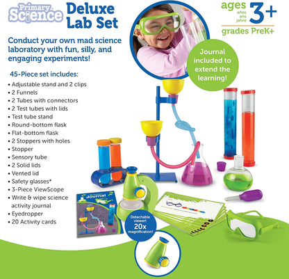 Learning Resources Primary Science Deluxe Lab Set - 45 Pieces, Ages 3+, Experiments for Kids, STEM Toys, Sensory Tube, Microscope for Students