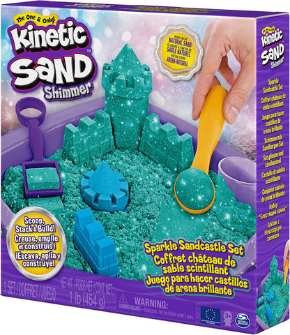 Kinetic Sand | Shimmer Sand Castle | Kinetic Sand 454g | Magic Sand | Pink Glitter Coloured Sand | 3 Accessories and Tray Included | Toys for Boys and Girls 3 Years