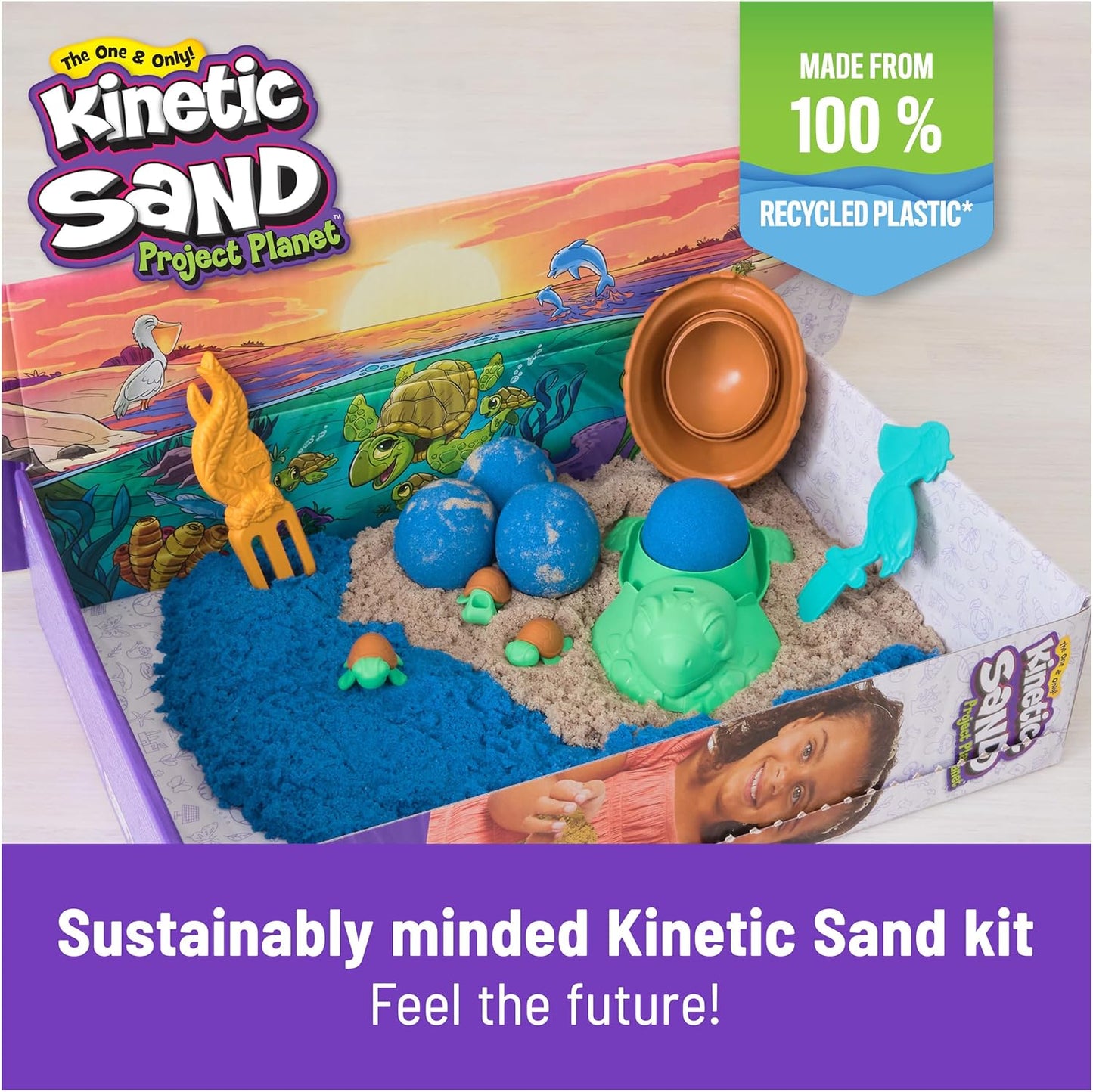 Kinetic Sand, Project Planet Deep Sea with 24oz Sensory Play Sand & Sea Creature Tools, Sustainably Minded Eco Friendly Materials, Holiday Gifts & Stocking Stuffers for Kids Ages 3 and up