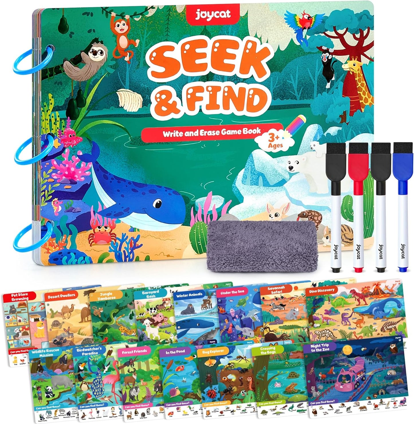 JoyCat Seek & Find Game Books - Preschool Learning Activity for Toddlers & Kids Ages 3-5, Travel Activities Toys for Road Trip Car Airplane, Busy Book, Birthday Gifts for Girls and Boys Ages 4-8