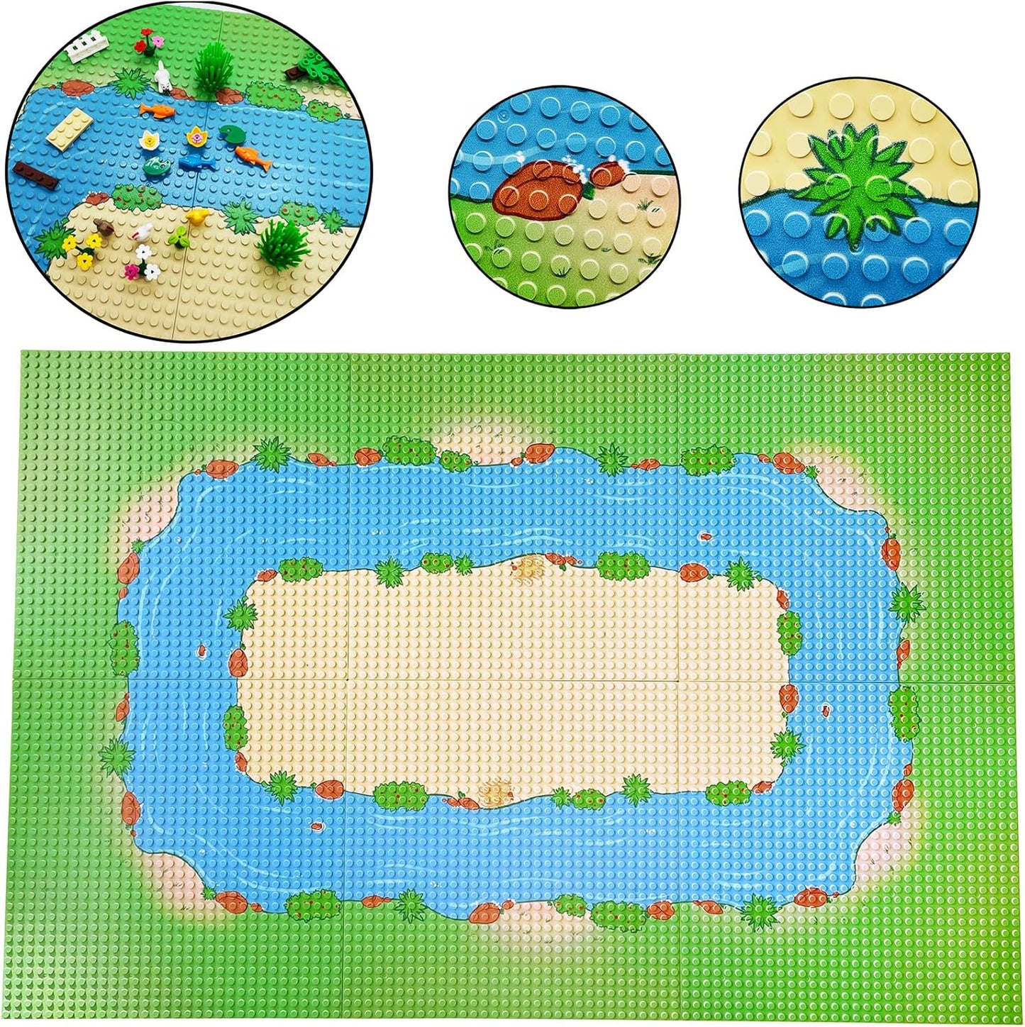 6 Pack Grassland Rivers Pattern Baseplate 10" x 10" - Building Brick Base Plate Tight Fit with Major Brands for City Roads Building Blocks Kids Toy (2 Straight + 4 Curve)