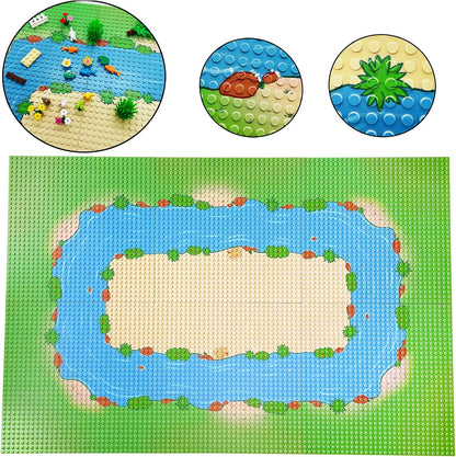 6 Pack Grassland Rivers Pattern Baseplate 10" x 10" - Building Brick Base Plate Tight Fit with Major Brands for City Roads Building Blocks Kids Toy (2 Straight + 4 Curve)