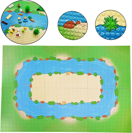 6 Pack Grassland Rivers Pattern Baseplate 10" x 10" - Building Brick Base Plate Tight Fit with Major Brands for City Roads Building Blocks Kids Toy (2 Straight + 4 Curve)