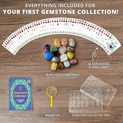 PIBEX Rock Collection Starter Kit - 54 Pcs Assorted Gemstones, Crystals, Rocks & Minerals, with Learning Book & ID Cards, Earth Science Kit Toy, A Geology Gift for Kids & Adults Ages 8+