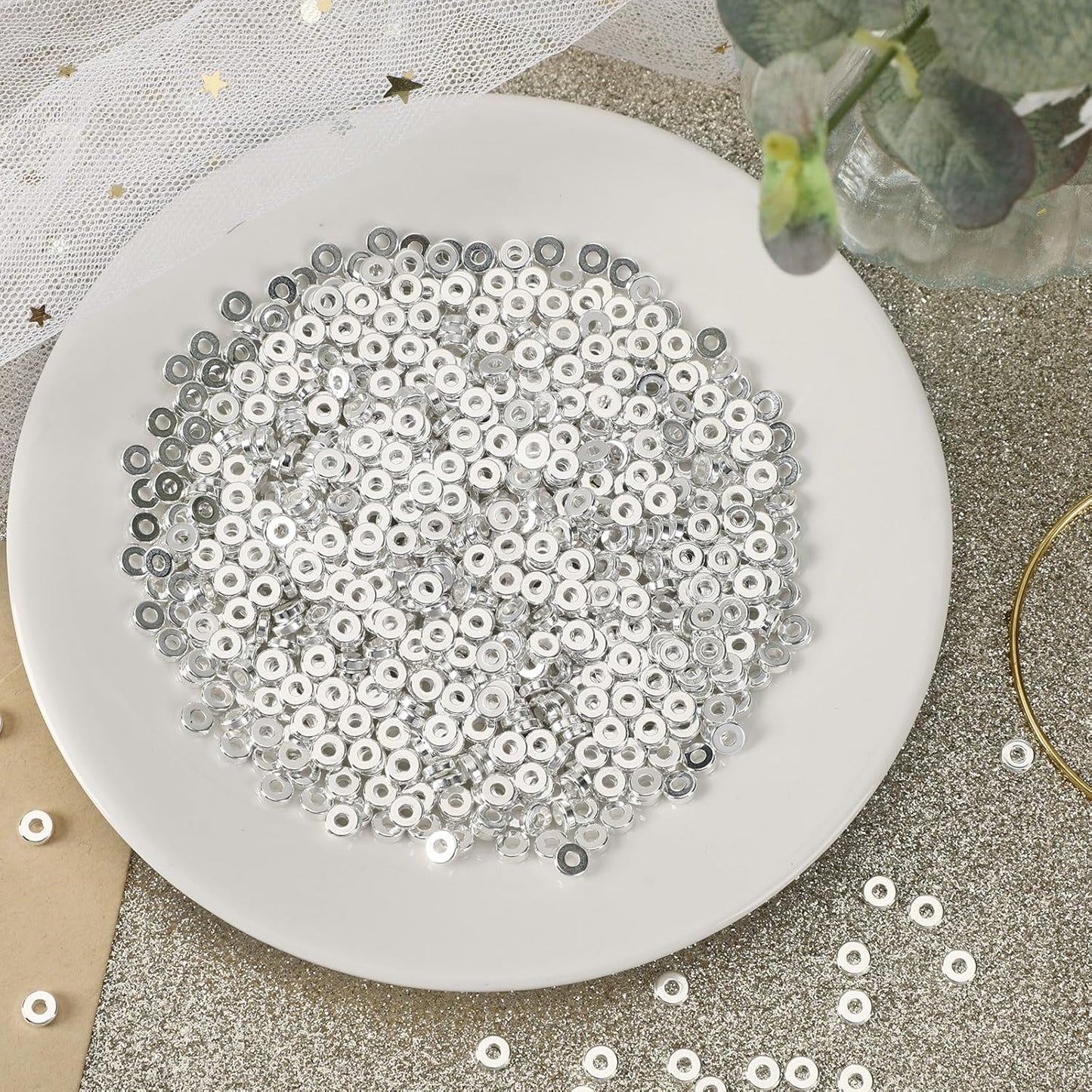 1500pcs 6mm Flat Round Spacer Beads Disc Loose Jewelry Making Beads for DIY Bracelet Necklace Earring Craft Supplies, Gold & Silver