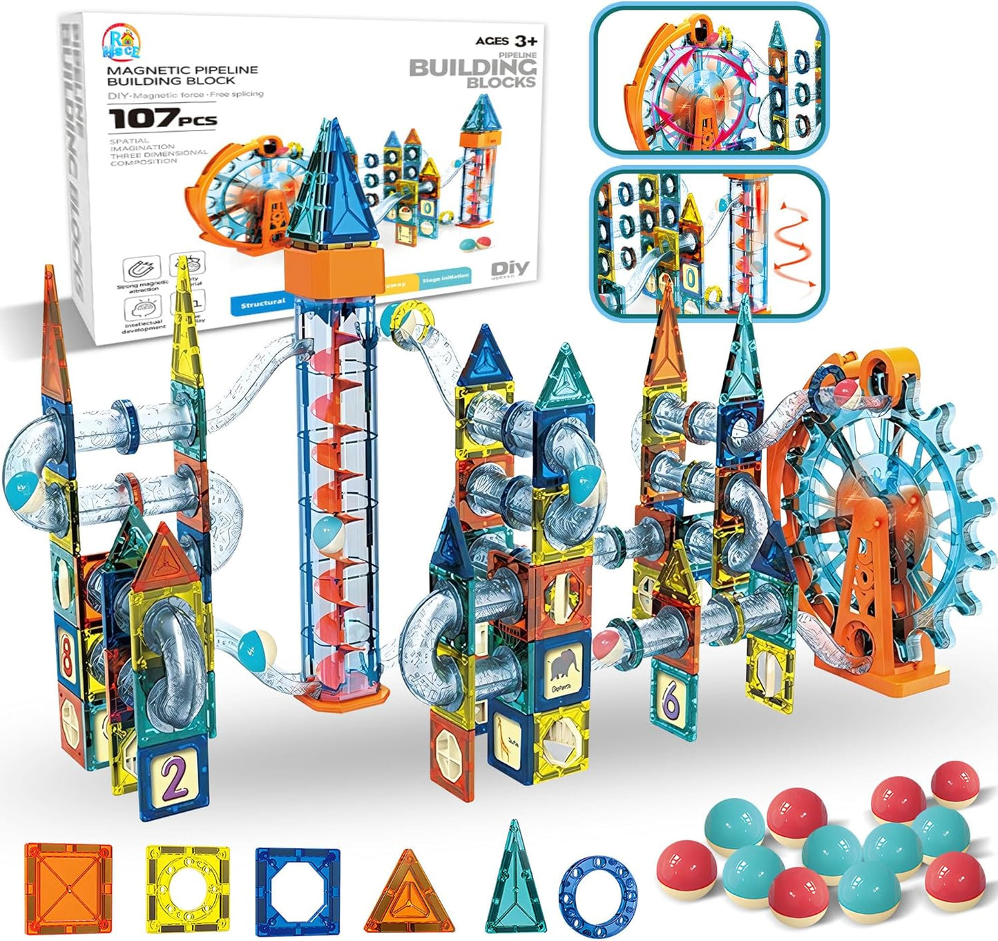 325PCS Glow in The Dark Marble Run with Motorized Elevator, STEM Building Blocks Toy Includes 113 Marbles, for Kids Ages 3+, Easter Birthday Gift for Boys and Girls