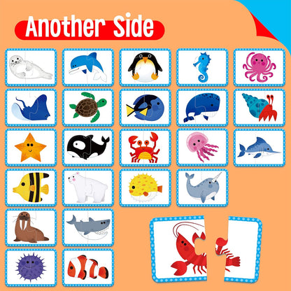 48 Food Matching Puzzles with Error-Correction Mechanism Pre-Primer in 2 Pieces, Perfect for Preschool Learning (24 Blocks Double Sided)