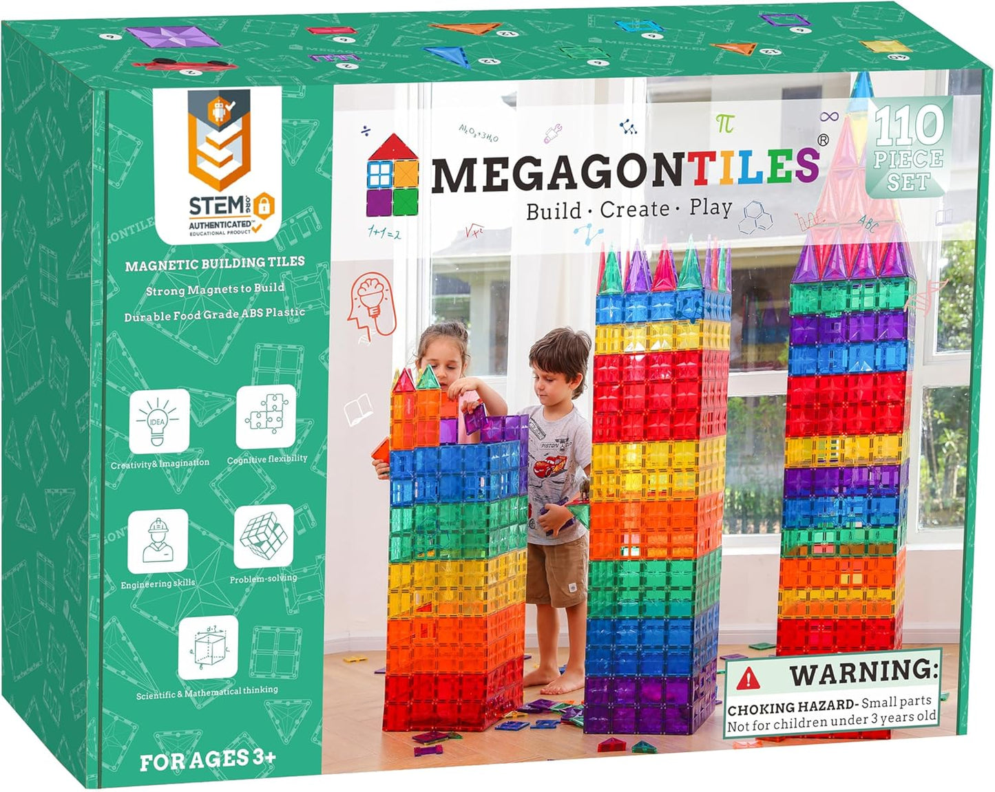 MEGAGONTILES Marble Run Magnetic Tiles Set 120PCS | STEM-Authenticated Magnetic Building Blocks with Marble Track Pieces | Educational Construction Toy for Kids Ages 3–8 (Boys & Girls)
