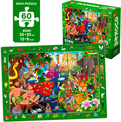 QUOKKA Puzzles for Kids Ages 4-6 - Toddler Puzzles Ages 3-5 - 4-Pack 60 Piece Search and Find Animals Jigsaw Puzzle 6-8 - Learning Toys for 3 Year Old Boys and Girls - Educational Games Gift