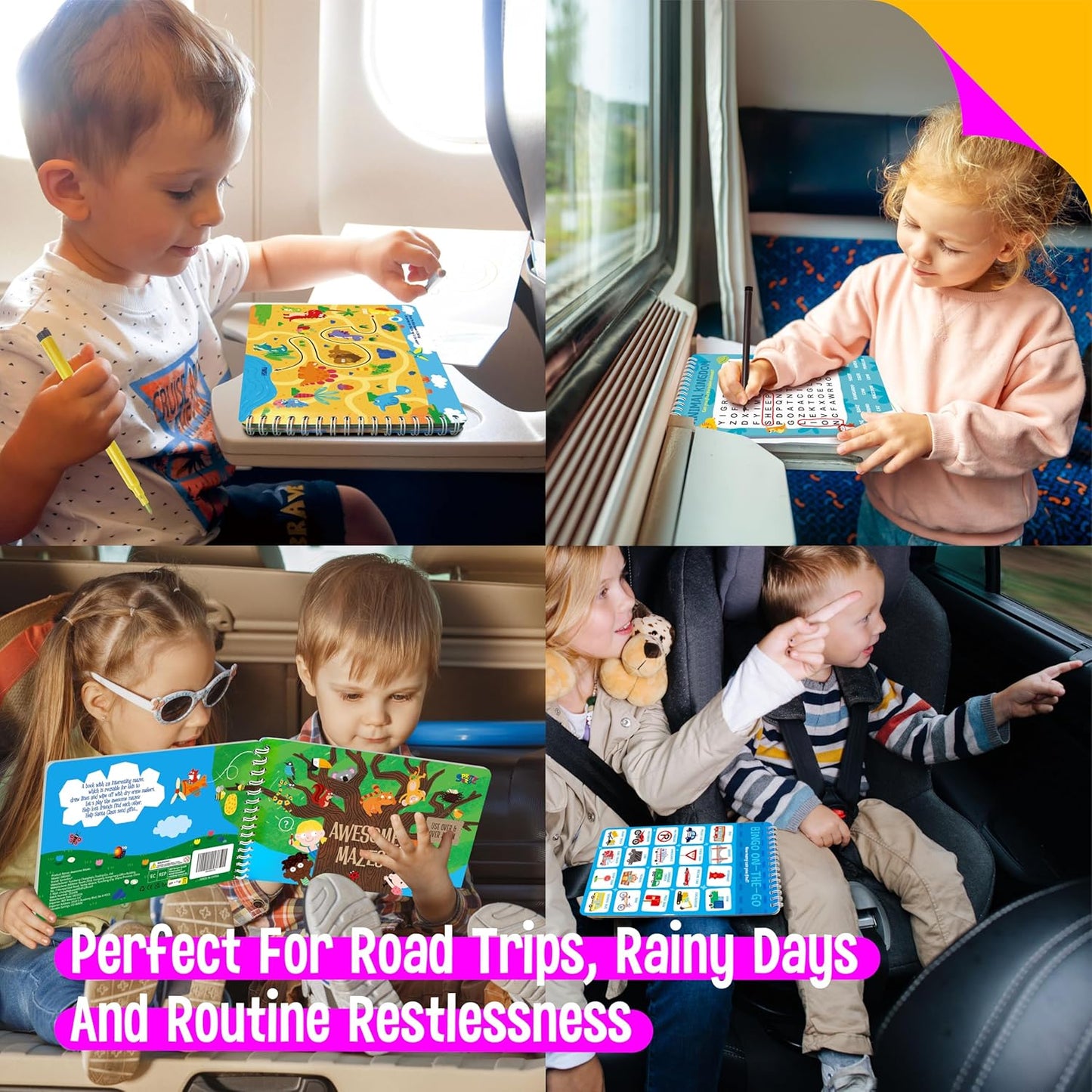 Logic Puzzles Game Pad, 30 Reusable & Erasable Logical Thinking Games-Sudoku, Scavenger Hunt, Math Games, Dry Erase Brain-Boosting Puzzles Activities Pad for Kids, Road Trip, Airplane & Car Travel