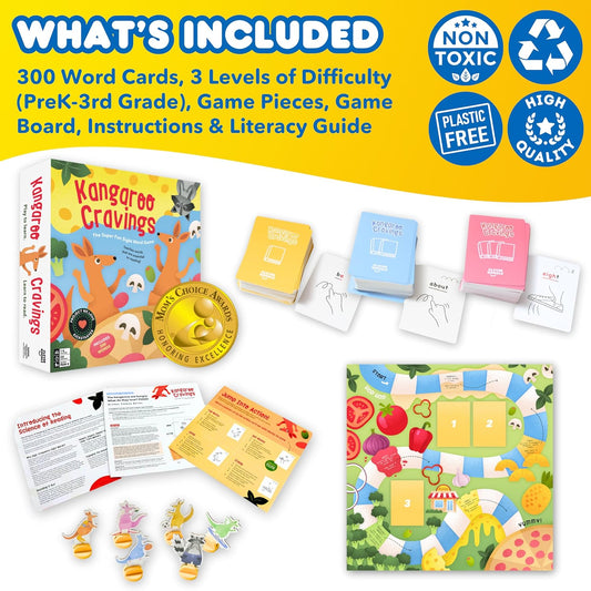 Kangaroo Cravings Learn to Read 300 High-Frequency Sight Words Board Game - Fun Learning Resource & Word Game for Kids Ages 4-9 - Parent & Teacher Must Haves for Preschool, Kindergarten, 1st-3rd Grade