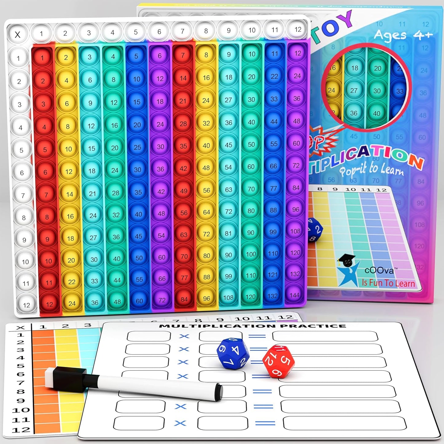 COOVA Math Games for Kids - Math Flash Cards - Interactive Practice Kit Pop It Practice with Addition, Subtraction, Multiplication & Division - Ideal for Learning and Skill Building.