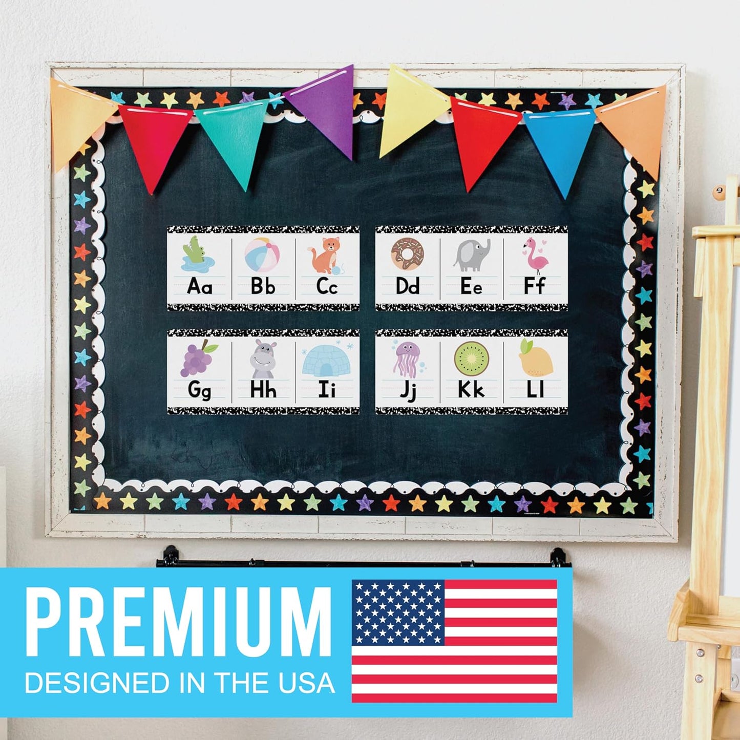 Hadley Designs Alphabet for Classroom Wall Decor - ABC Posters for Classroom Wall Chart Preschool & Kindergarten, ABC Letters & Number Line Elementary, Alphabet Cards, Varsity Letter Classroom Decor